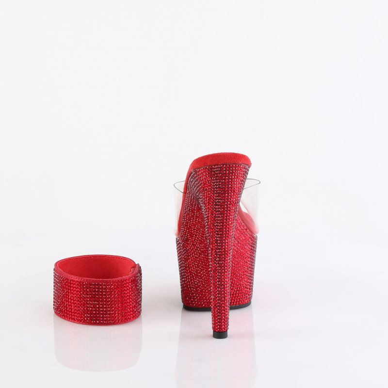 Pleaser Bejeweled-712RS Women's Platform Slides Red / Clear | NZ HUSOQT