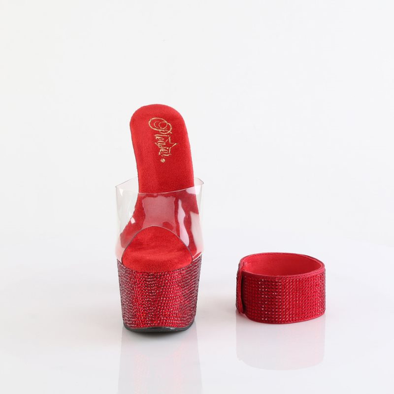 Pleaser Bejeweled-712RS Women's Platform Slides Red / Clear | NZ HUSOQT