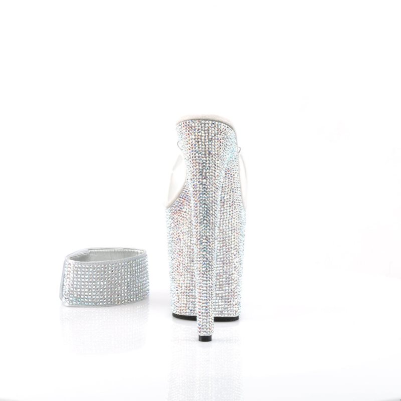 Pleaser Bejeweled-812RS Women's Platform Heels Sandals Silver / Clear | NZ HDBPFO