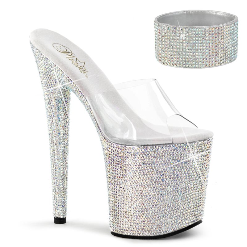 Pleaser Bejeweled-812RS Women\'s Platform Heels Sandals Silver / Clear | NZ HDBPFO