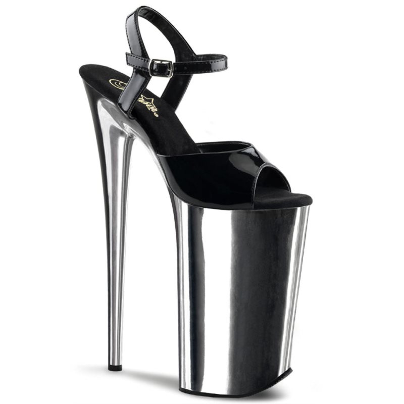 Pleaser Beyond-009 Women\'s Platform Heels Sandals Black / Silver | NZ RVPIGU