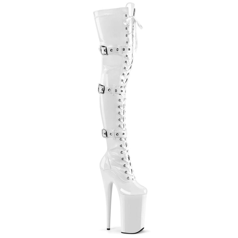 Pleaser Beyond-3028 Women\'s Thigh High Boots White | NZ NXHTML