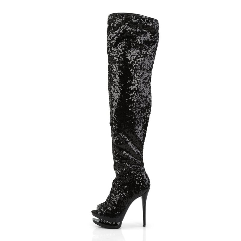 Pleaser Blondie-R-3011 Women's Thigh High Boots Black | NZ EKBQOC
