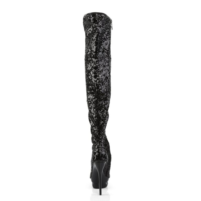 Pleaser Blondie-R-3011 Women's Thigh High Boots Black | NZ EKBQOC