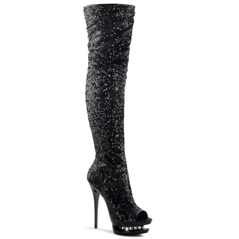 Pleaser Blondie-R-3011 Women\'s Thigh High Boots Black | NZ EKBQOC