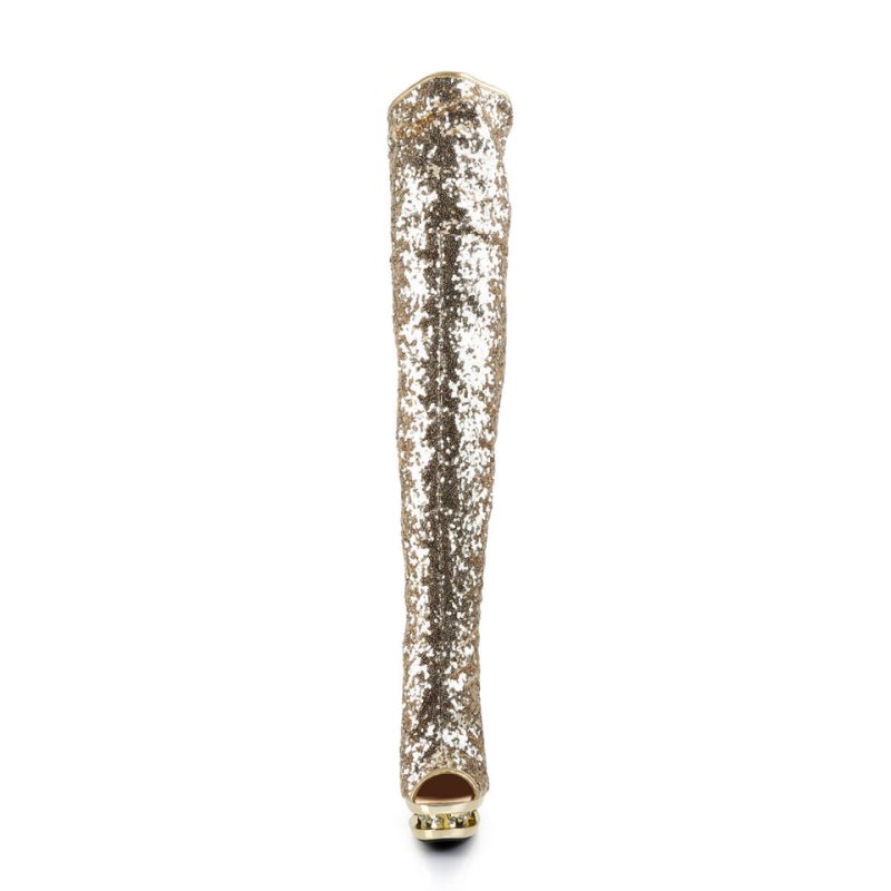 Pleaser Blondie-R-3011 Women's Thigh High Boots Gold | NZ RHEADV