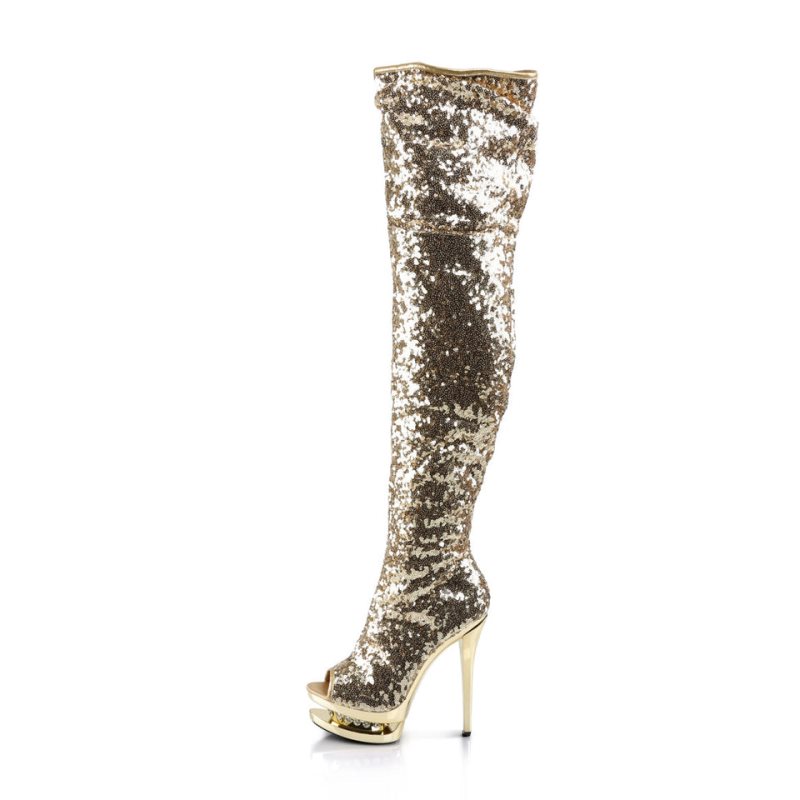 Pleaser Blondie-R-3011 Women's Thigh High Boots Gold | NZ RHEADV