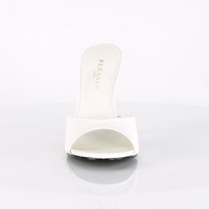 Pleaser Classique-01 Vegan Leather Women's Slides White | NZ UQRKMZ