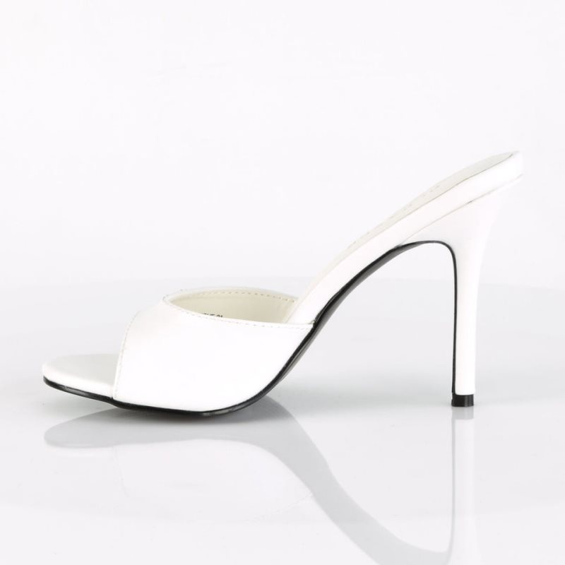 Pleaser Classique-01 Vegan Leather Women's Slides White | NZ UQRKMZ