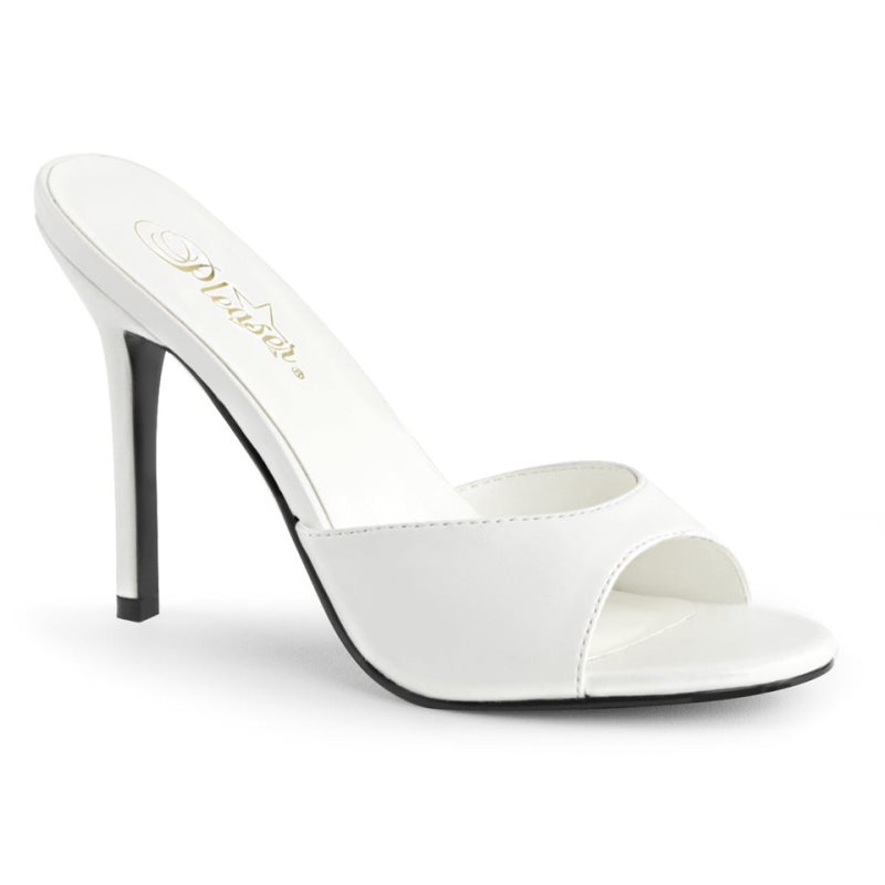 Pleaser Classique-01 Vegan Leather Women\'s Slides White | NZ UQRKMZ