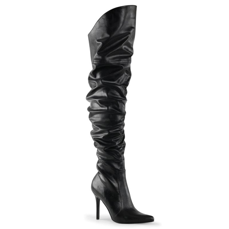 Pleaser Classique-3011 Vegan Leather Women\'s Thigh High Boots Black | NZ LMWUKG