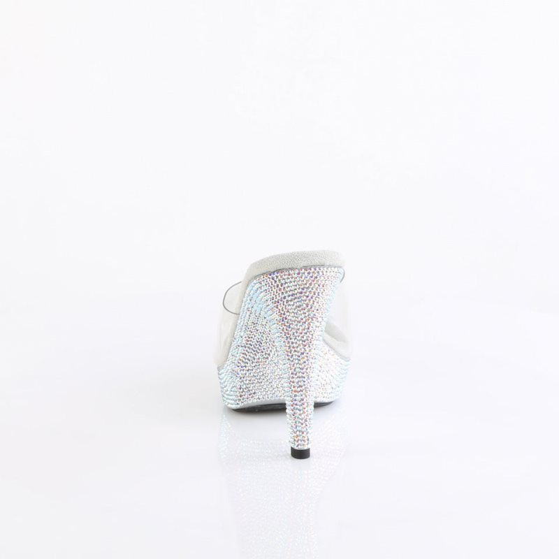 Pleaser Cocktail-501DM Women's Platform Slides Silver / Clear | NZ BGDTUW