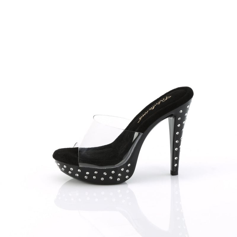 Pleaser Cocktail-501SDT Women's Platform Slides Black / Clear | NZ QIZEVU
