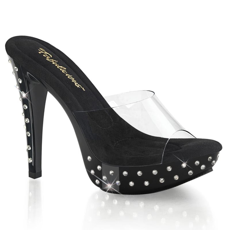 Pleaser Cocktail-501SDT Women\'s Platform Slides Black / Clear | NZ QIZEVU