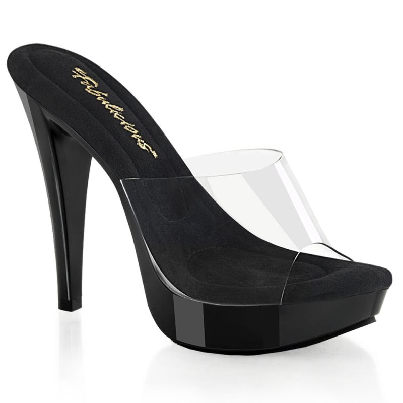 Pleaser Cocktail-501 Women\'s Platform Slides Black / Clear | NZ HFTIND