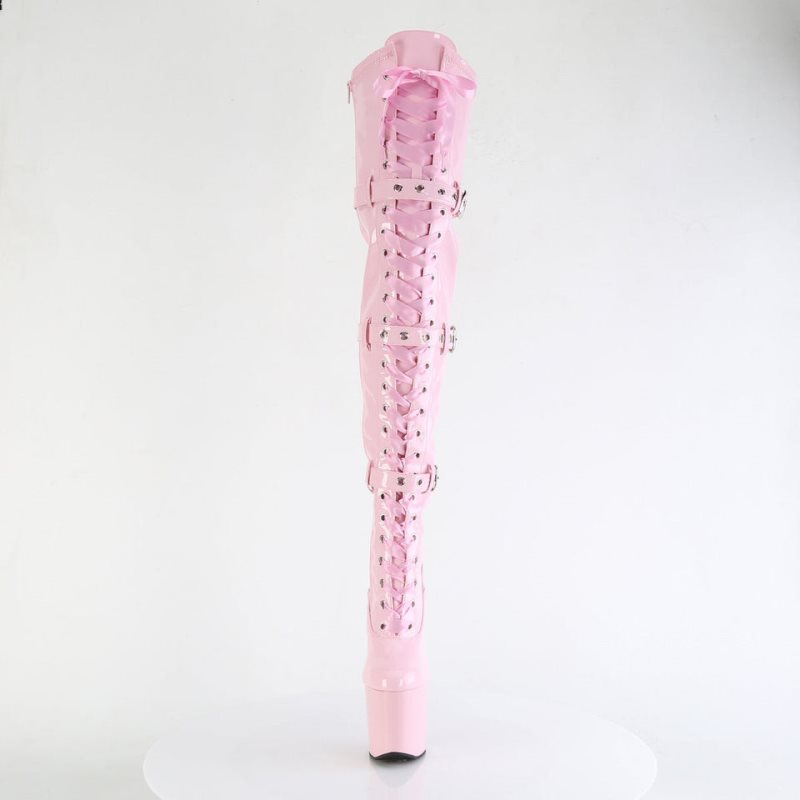 Pleaser Craze-3028 Women's Thigh High Boots Pink | NZ BRMQYD
