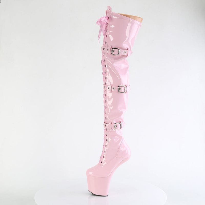 Pleaser Craze-3028 Women's Thigh High Boots Pink | NZ BRMQYD