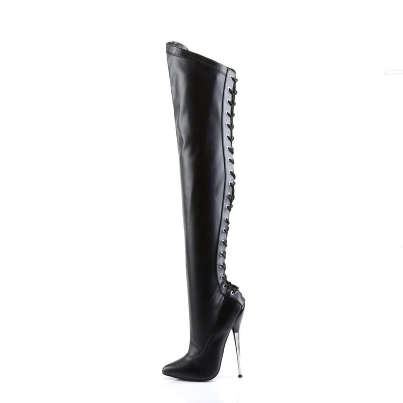 Pleaser Dagger-3060 Vegan Leather Women's Thigh High Boots Black | NZ NSTZEU