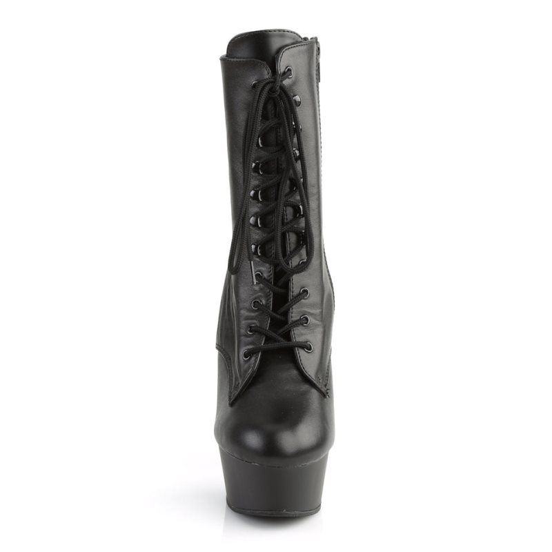 Pleaser Delight-1020 Leather Women's Heels Boots Black | NZ FQWHJK