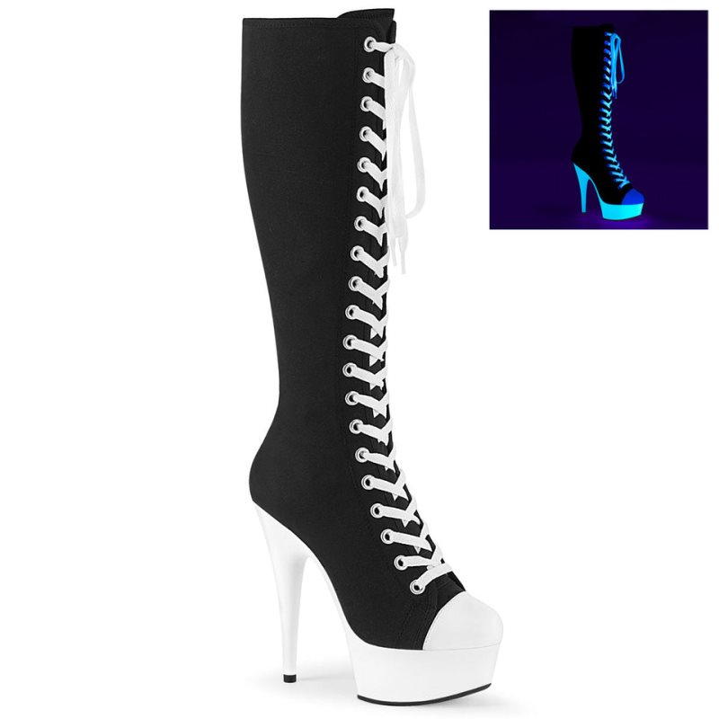 Pleaser Delight-2000SK-02 Women\'s Knee-high Boots Black / White | NZ KNIHOA