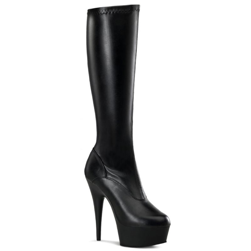 Pleaser Delight-2000 Vegan Leather Women\'s Knee-high Boots Black | NZ QVPEHY