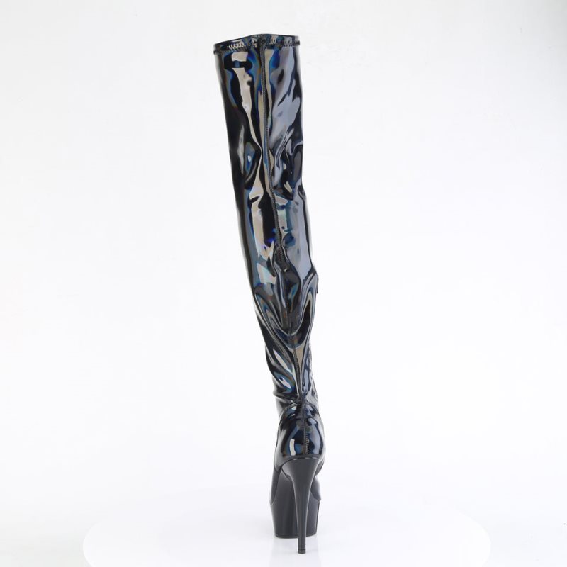 Pleaser Delight-3000HWR Hologram Women's Thigh High Boots Black | NZ LBSIVF