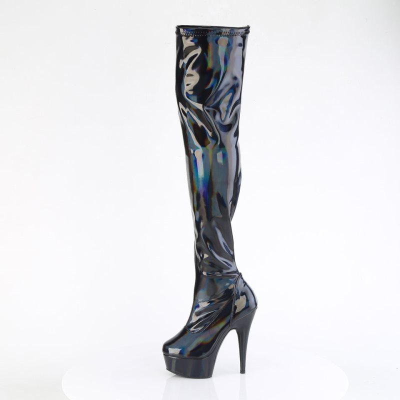Pleaser Delight-3000HWR Hologram Women's Thigh High Boots Black | NZ LBSIVF