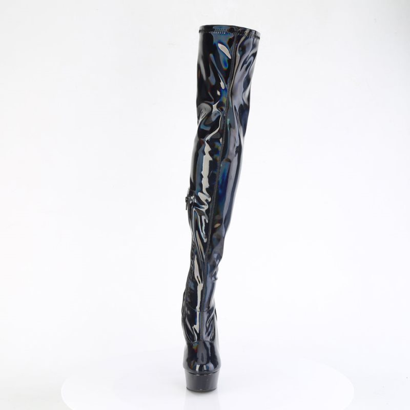 Pleaser Delight-3000HWR Hologram Women's Thigh High Boots Black | NZ LBSIVF
