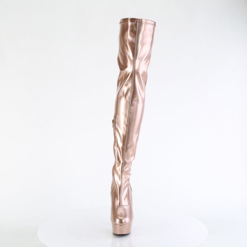 Pleaser Delight-3000HWR Women's Thigh High Boots Rose Gold | NZ YIDQNZ