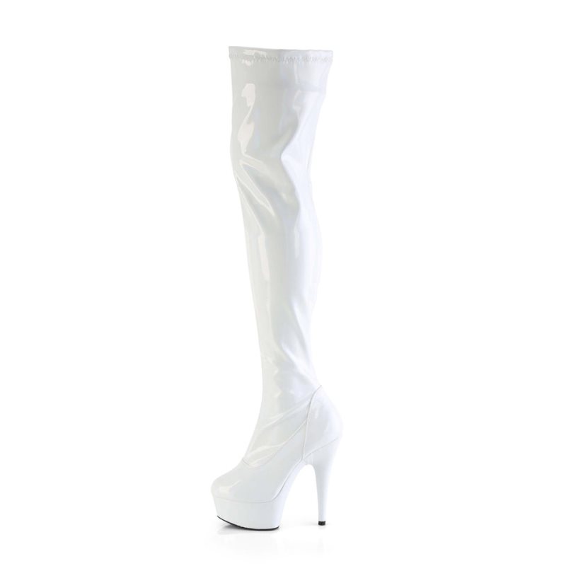 Pleaser Delight-3000HWR Women's Thigh High Boots White | NZ SIHTZE