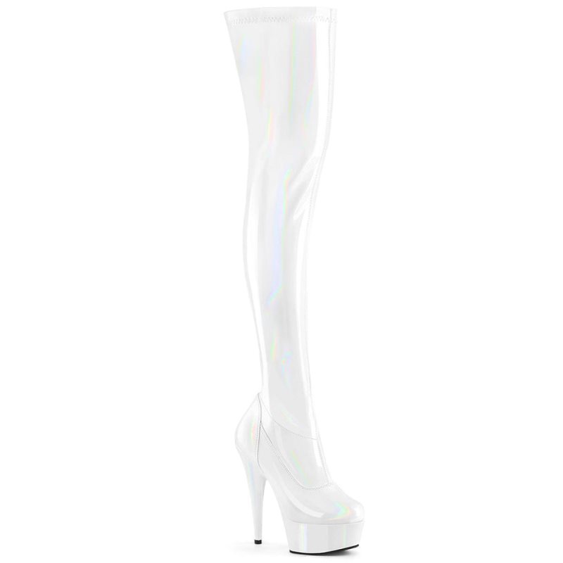 Pleaser Delight-3000HWR Women\'s Thigh High Boots White | NZ SIHTZE