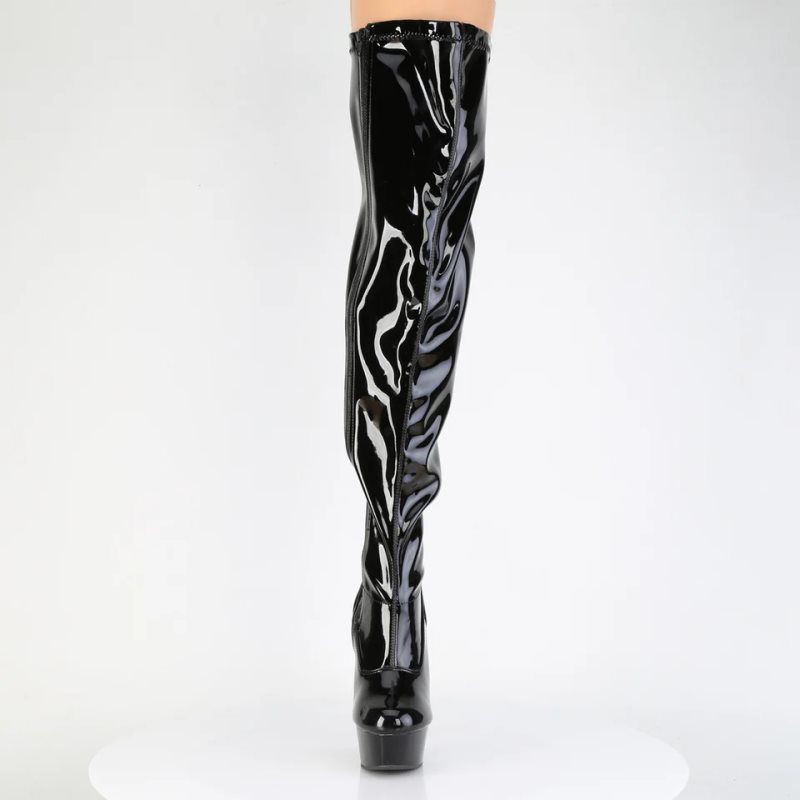 Pleaser Delight-3000WCF Women's Thigh High Boots Black | NZ UZVKID