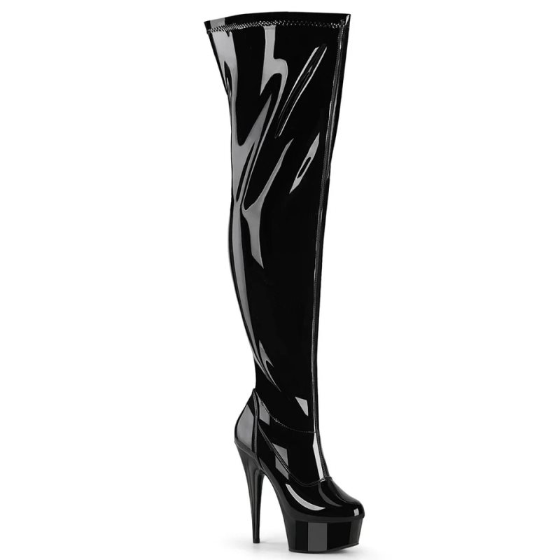 Pleaser Delight-3000WCF Women\'s Thigh High Boots Black | NZ UZVKID