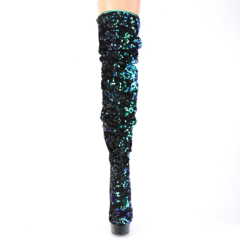 Pleaser Delight-3004 Women's Thigh High Boots Green / Black | NZ MONDBJ