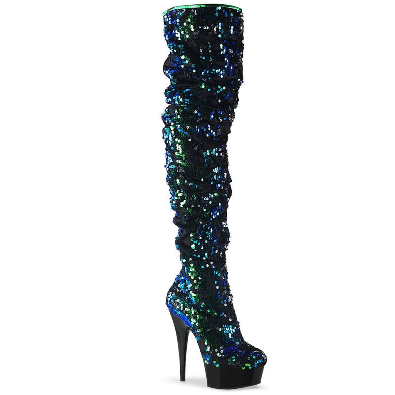 Pleaser Delight-3004 Women\'s Thigh High Boots Green / Black | NZ MONDBJ