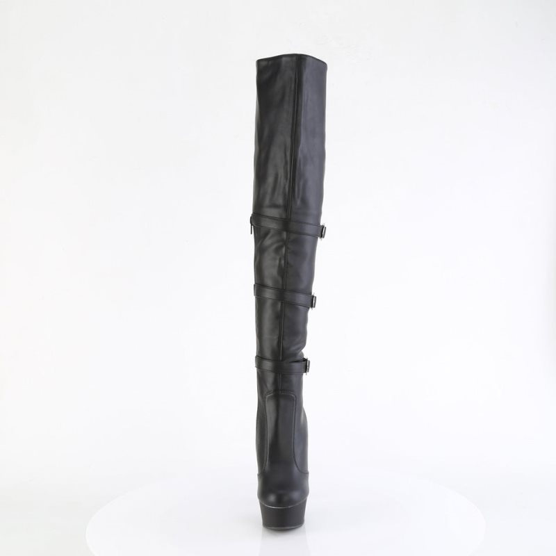 Pleaser Delight-3018 Vegan Leather Women's Thigh High Boots Black | NZ RVFOCJ