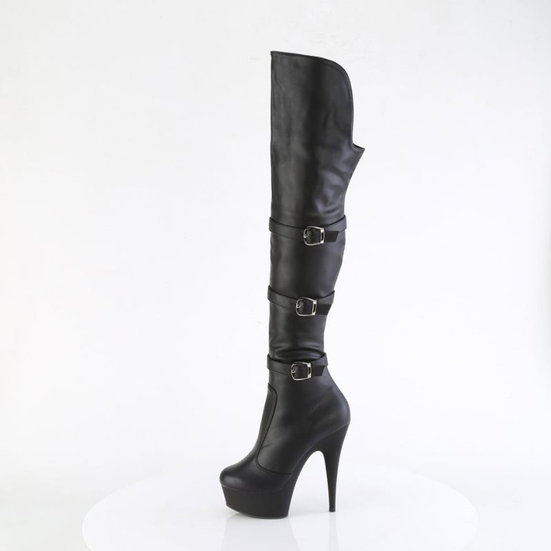 Pleaser Delight-3018 Vegan Leather Women's Thigh High Boots Black | NZ RVFOCJ