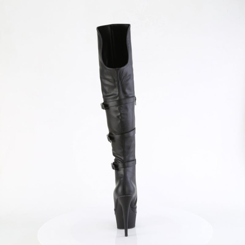 Pleaser Delight-3018 Vegan Leather Women's Thigh High Boots Black | NZ RVFOCJ