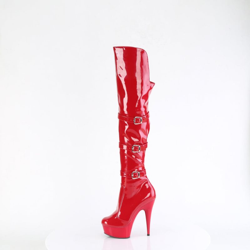 Pleaser Delight-3018 Women's Thigh High Boots Red | NZ DXGVTW