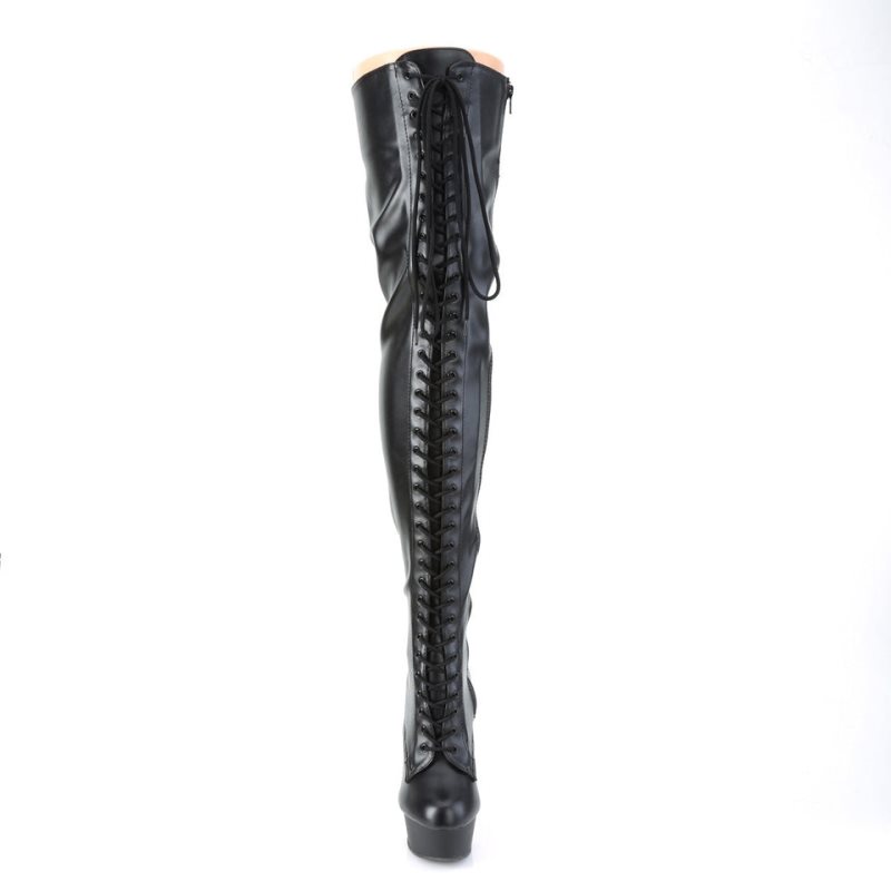 Pleaser Delight-3023 Vegan Leather Women's Thigh High Boots Black | NZ MILPAK
