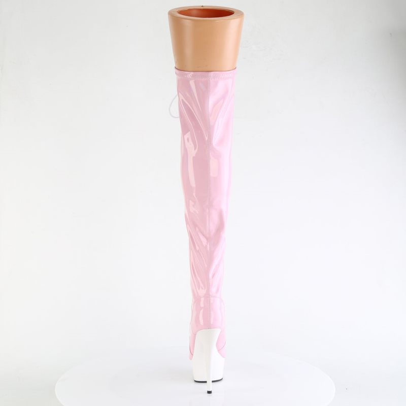Pleaser Delight-3029 Women's Thigh High Boots Pink / White | NZ NTCJUZ