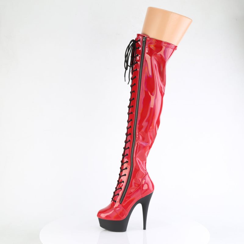 Pleaser Delight-3029 Women's Thigh High Boots Red | NZ MYVLFE