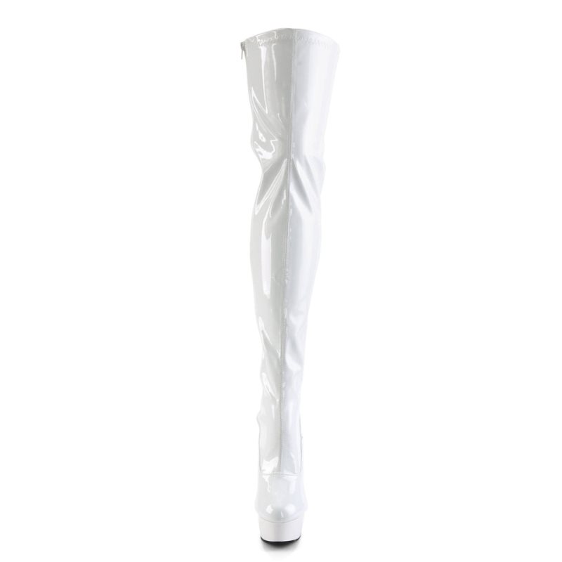 Pleaser Delight-3063 Women's Thigh High Boots White | NZ KRBOSJ