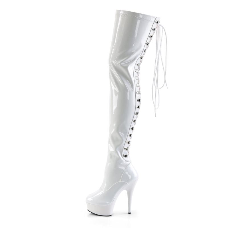 Pleaser Delight-3063 Women's Thigh High Boots White | NZ KRBOSJ