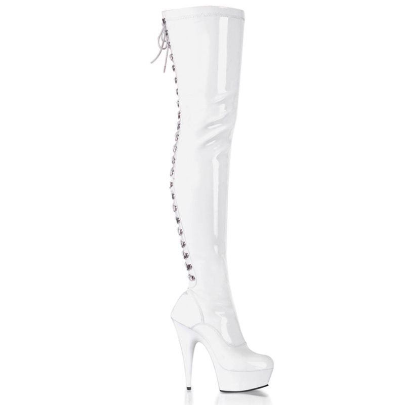 Pleaser Delight-3063 Women\'s Thigh High Boots White | NZ KRBOSJ