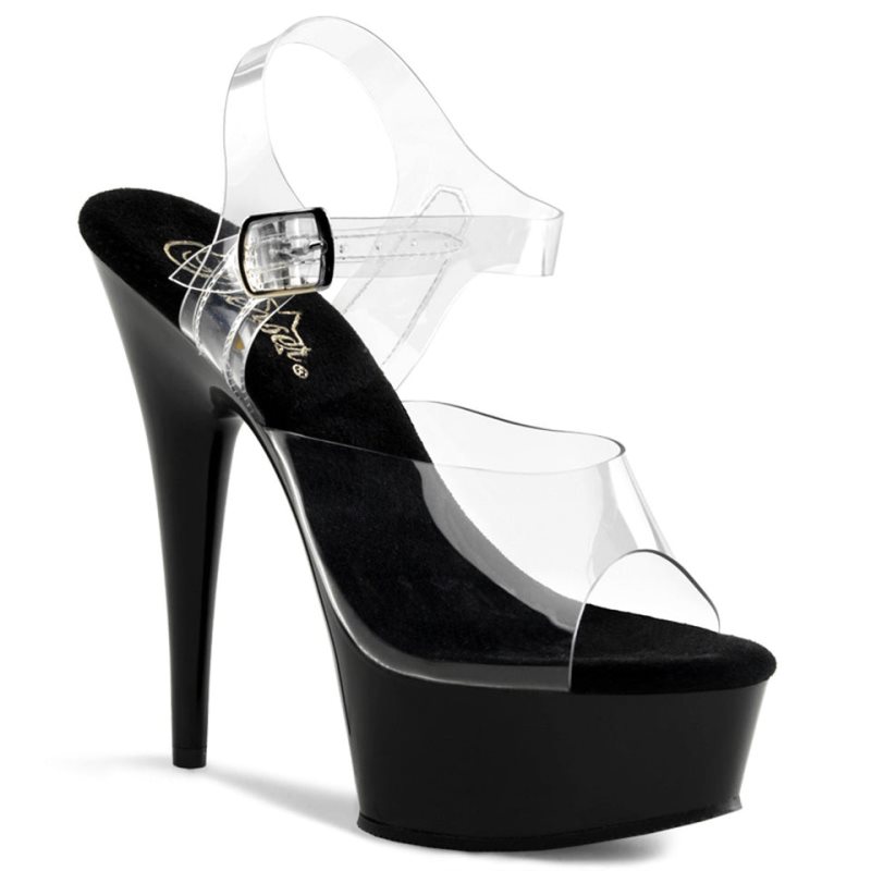 Pleaser Delight-608 Women\'s Platform Heels Sandals Black / Clear | NZ USKBJC