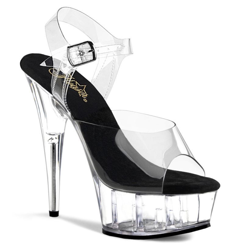Pleaser Delight-608 Women\'s Platform Heels Sandals Black / Clear | NZ ZBEHAS