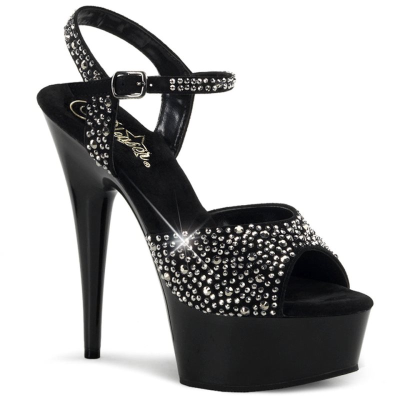 Pleaser Delight-609RS Suede Women\'s Platform Heels Sandals Black | NZ SHKJUB