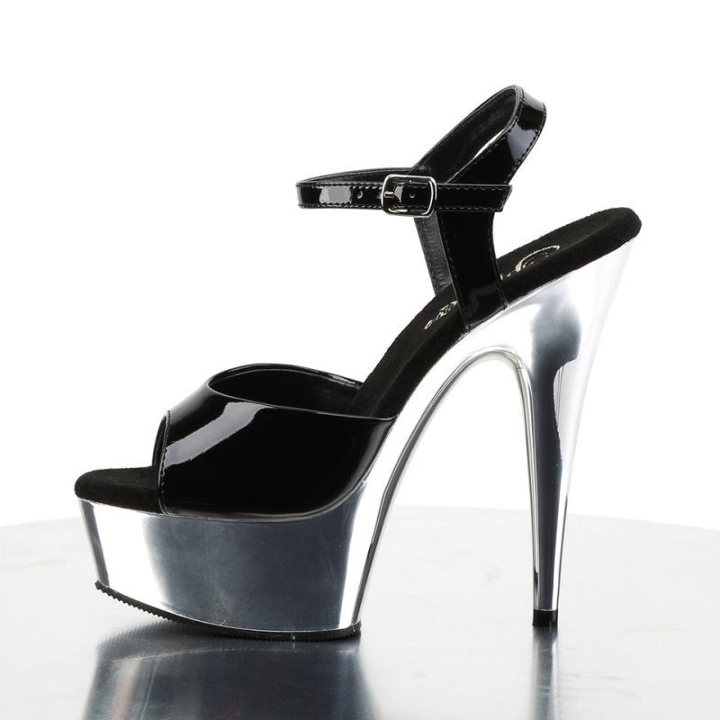 Pleaser Delight-609 Women's Platform Heels Sandals Black / Silver | NZ MIUBYN