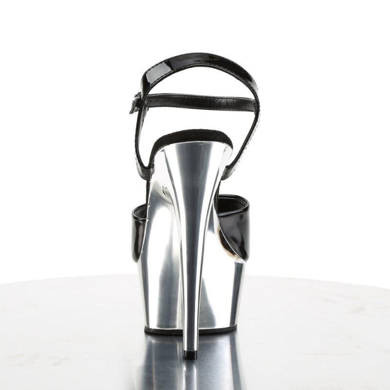 Pleaser Delight-609 Women's Platform Heels Sandals Black / Silver | NZ MIUBYN